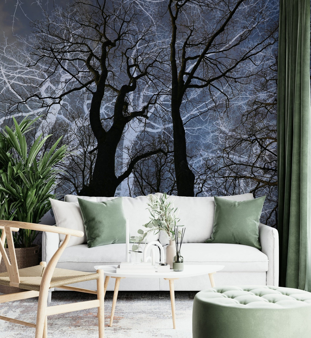 Ethereal Tree Silhouette Art | Abstract Nature Photography | Dark Sky Contrast Wall Mural