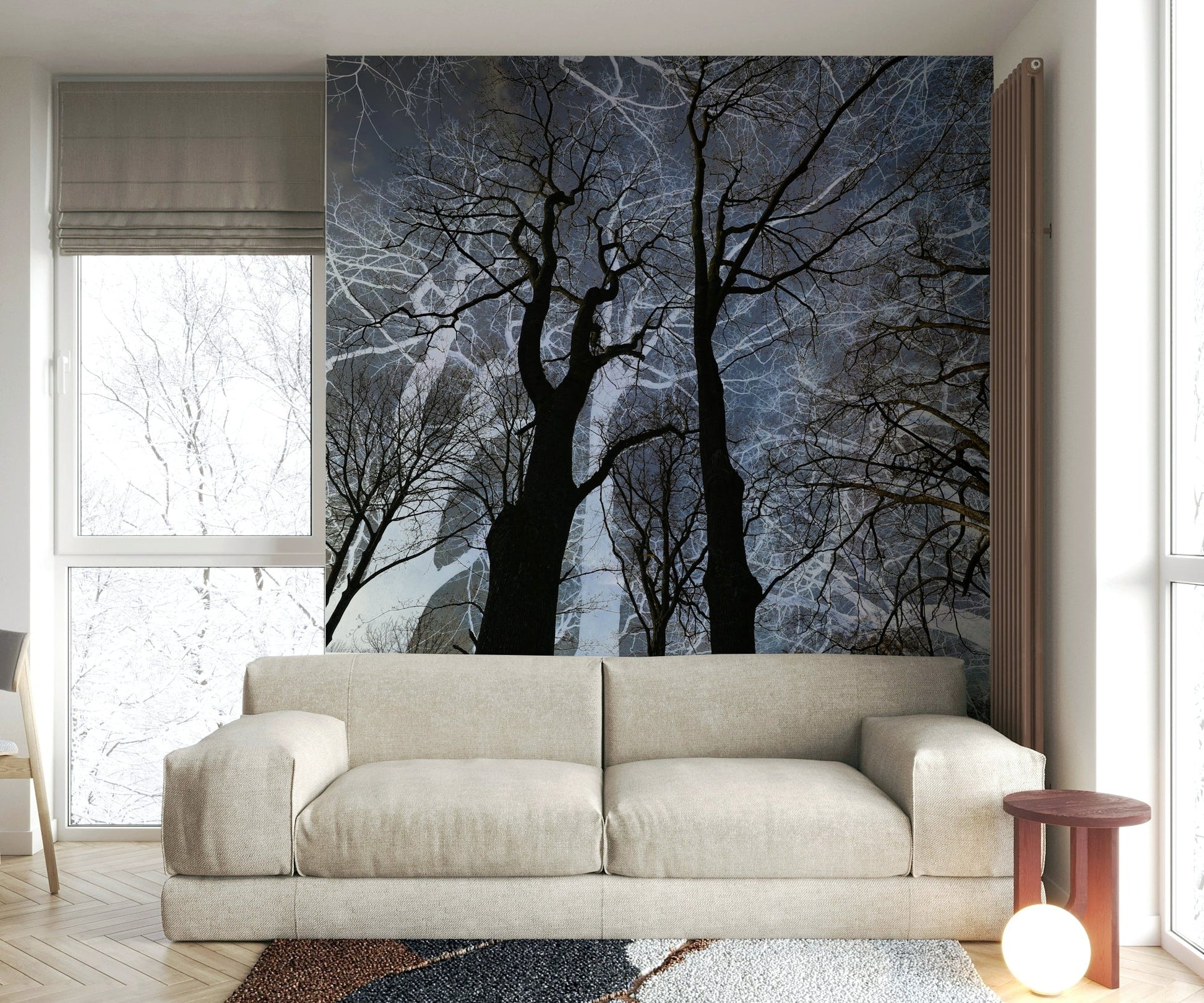 Ethereal Tree Silhouette Art | Abstract Nature Photography | Dark Sky Contrast Wall Mural
