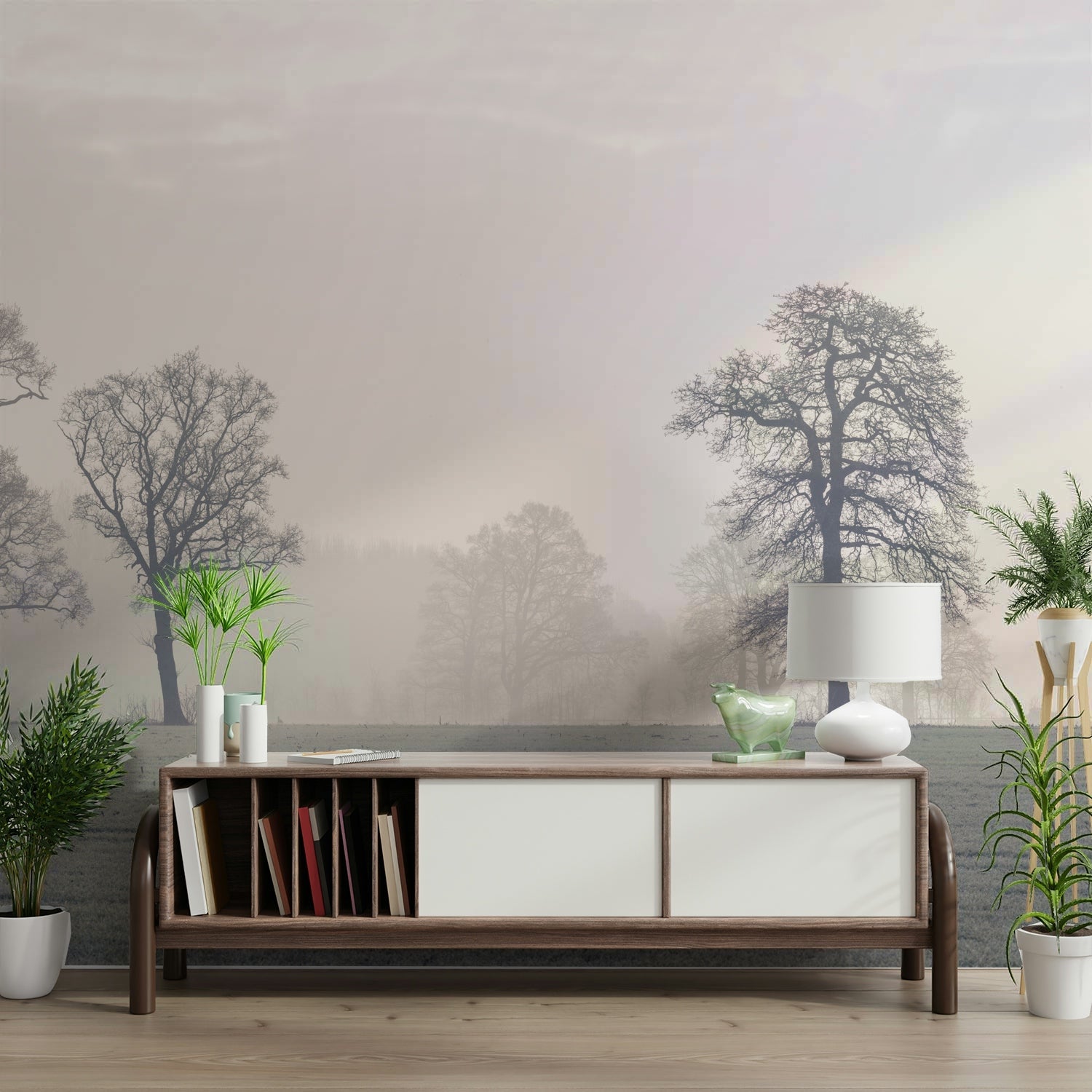 Muted, harmonious tones.

