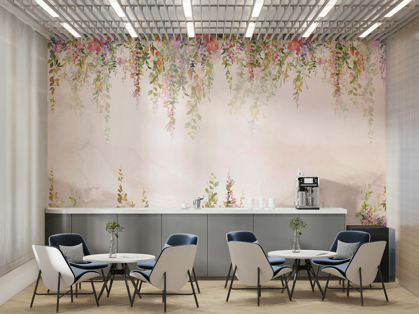 The composition is a repeating, soft botanical pattern.

