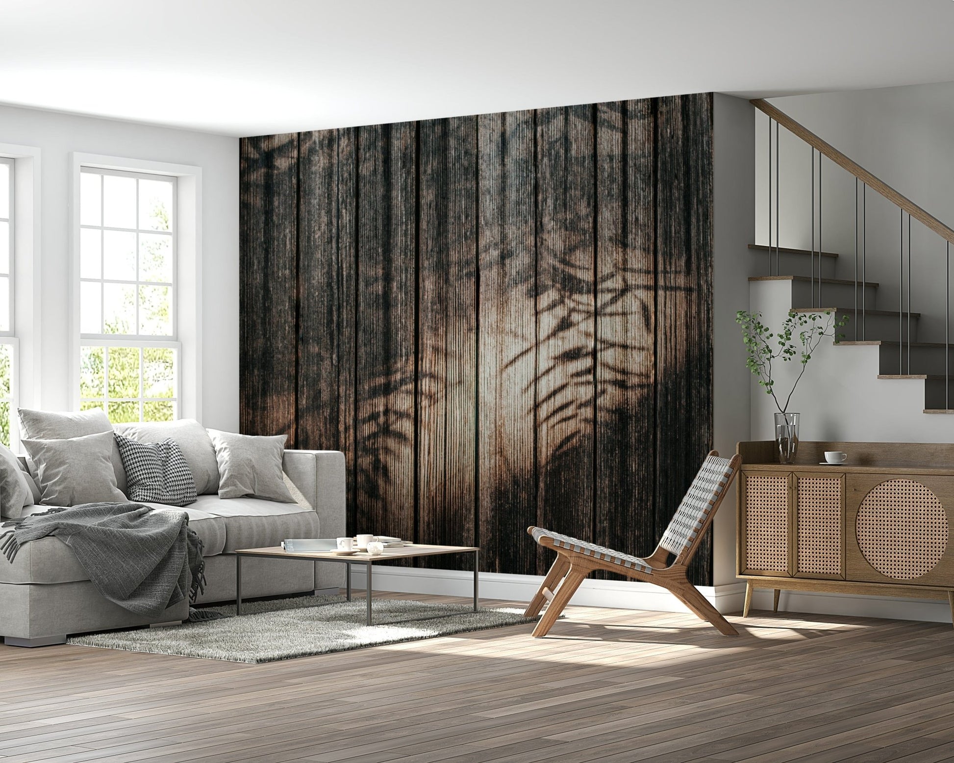 Delicate wood grain wallpaper mural with flowing textures for peaceful and stylish accent walls.