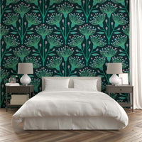 A wall mural of a floral botanical pattern.

