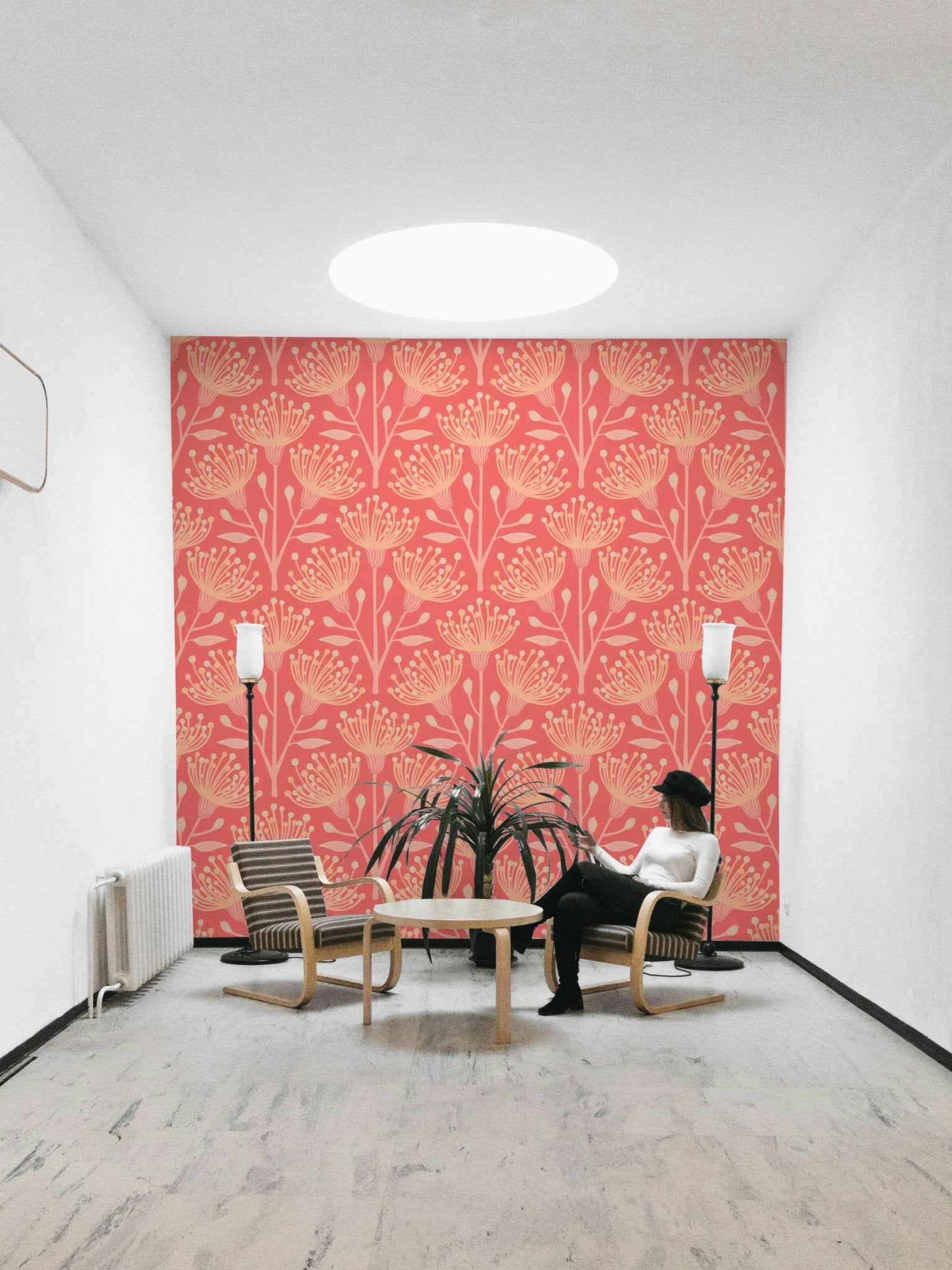 Fresh eucalyptus and floral wallpaper
