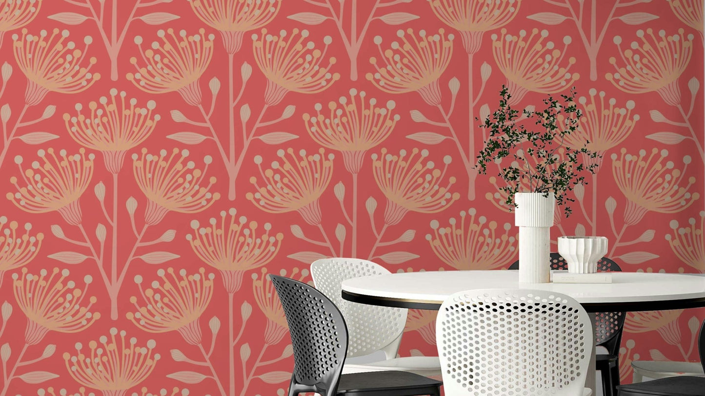 Peach fuzz and coral wallpaper mural
