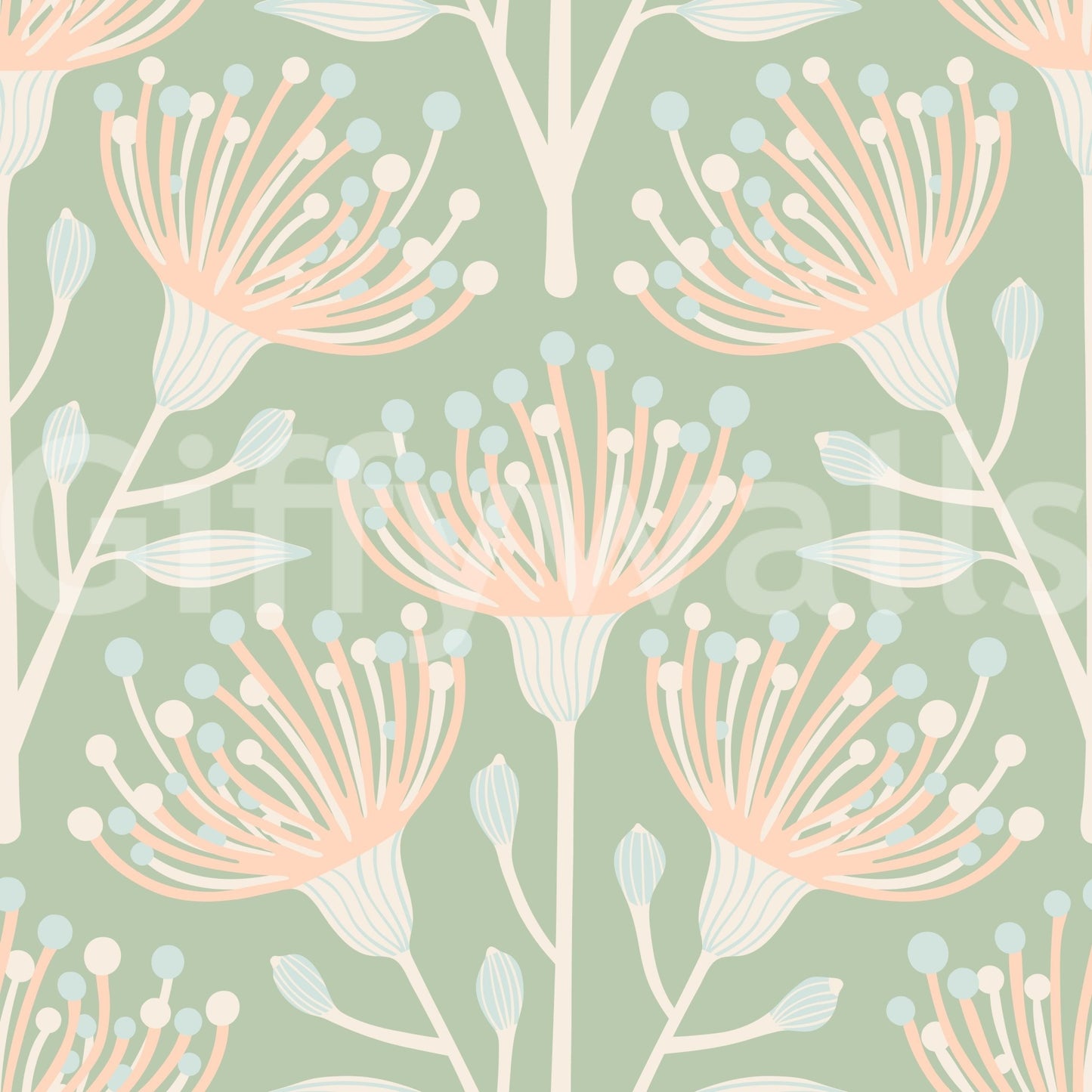 Floral wallpaper with a soft, painted feel.

