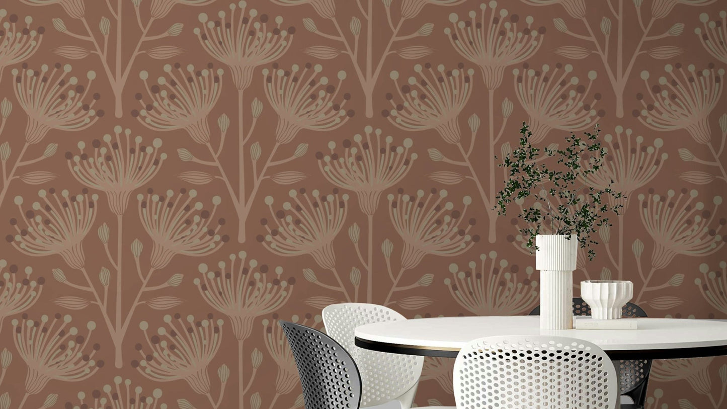 The eucalyptus and floral shapes are a central focus of the image.

