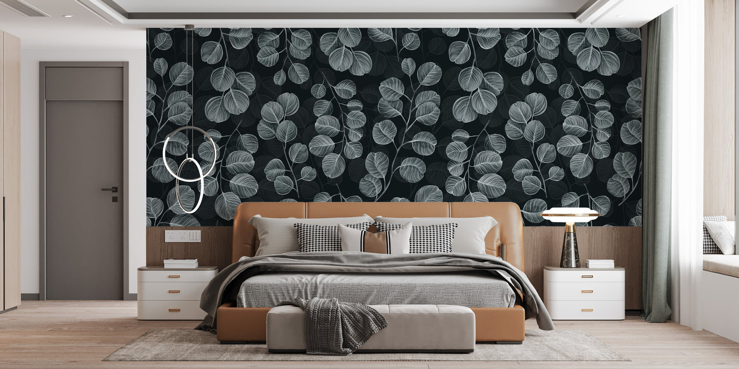 Soft eucalyptus gray leaves mural wallpaper