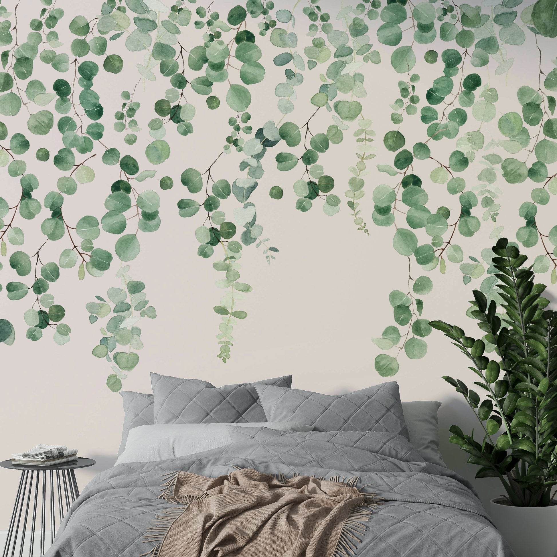 Eucalyptus pink and green wall mural for interiors

