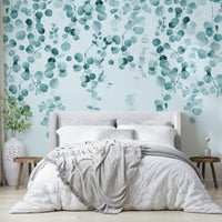 Watercolor teal eucalyptus mural pattern

