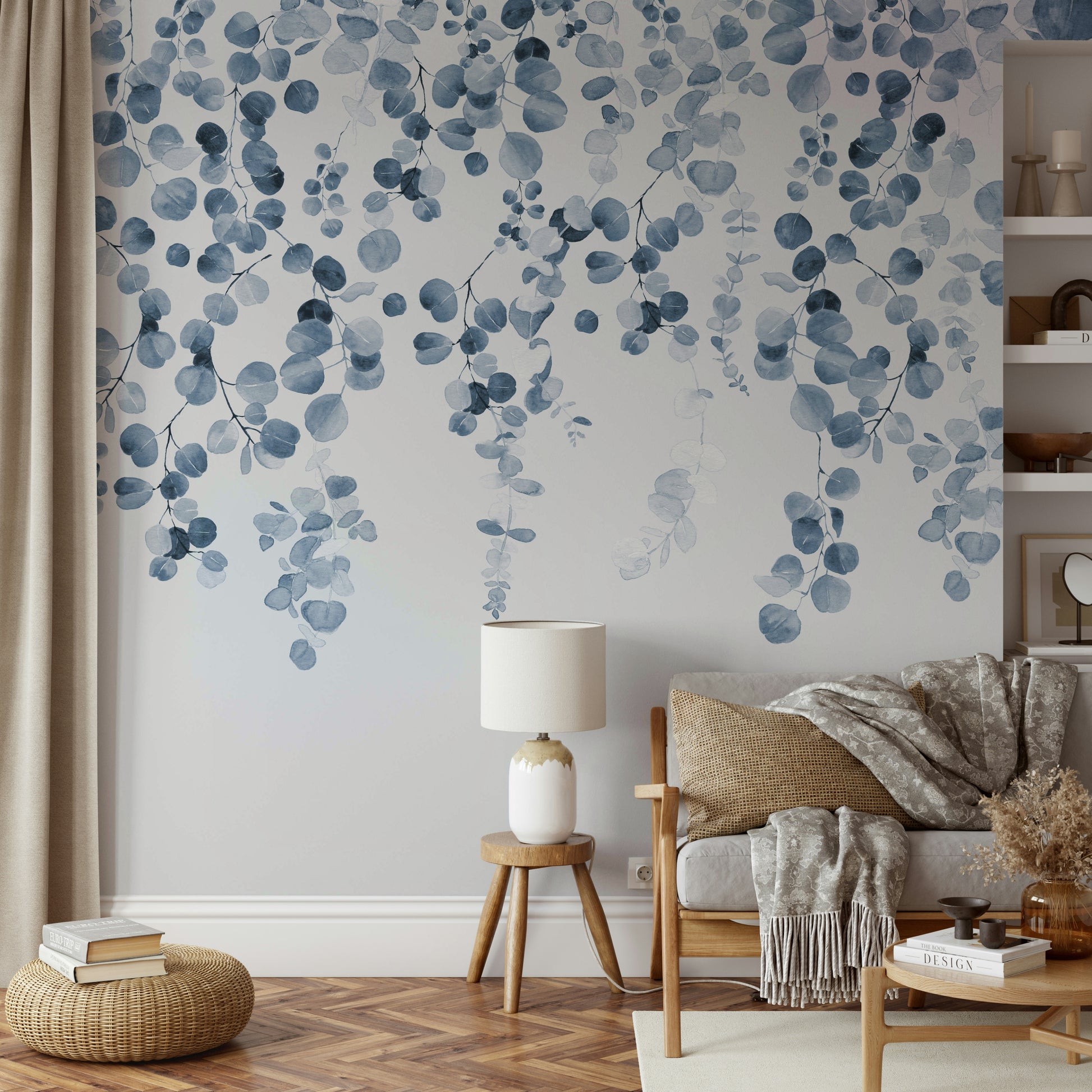 Cool-toned eucalyptus wall mural

