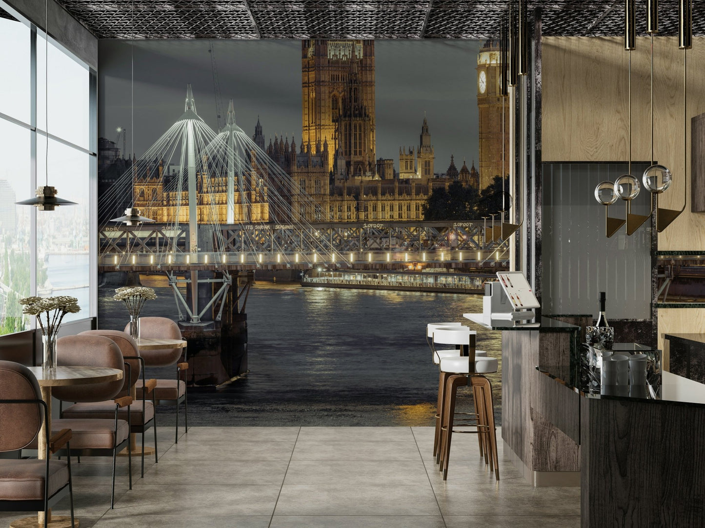 London cityscape at dusk with city lights.

