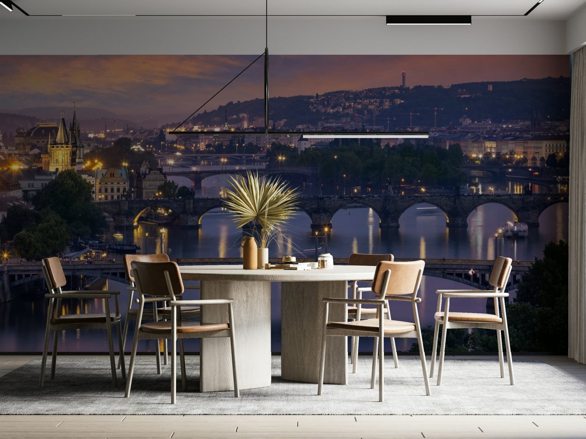 Evening view over the Vltava bridges in Prague mural

