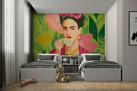 Artistic mural of woman in exotic floral surroundings

