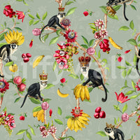 Tropical butterfly mural with delicate monarchs among vibrant plants.

