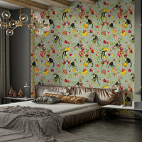 Elegant butterfly wallpaper with rich colors and floral accents.

