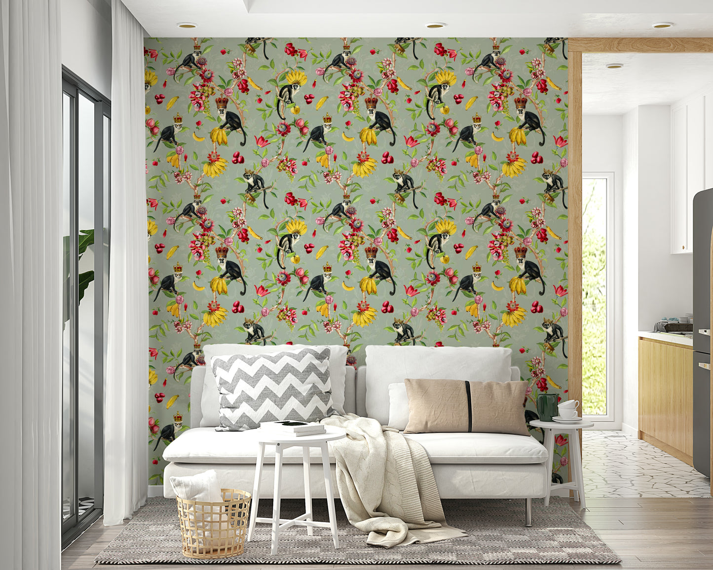 Nature-inspired wallpaper with butterflies in vibrant orange and black.

