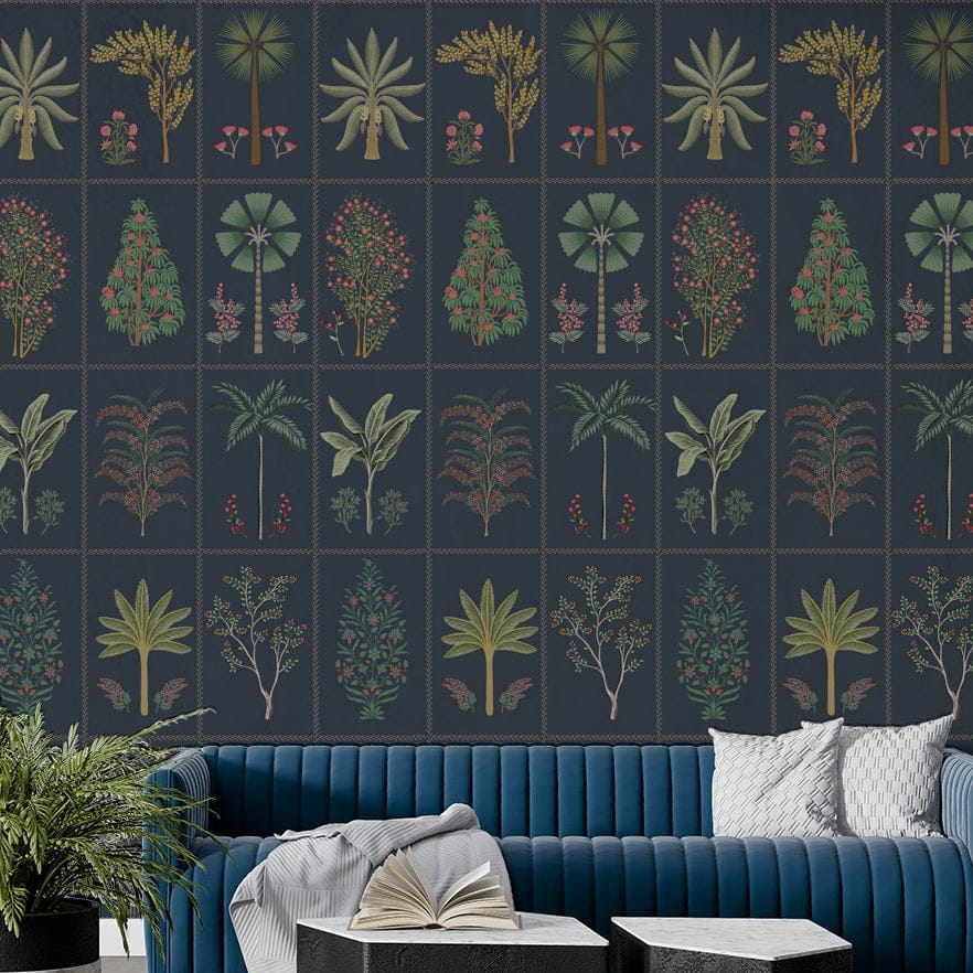 The design features a repeating pattern of soft, graceful leaves arranged in a tile-like grid.

