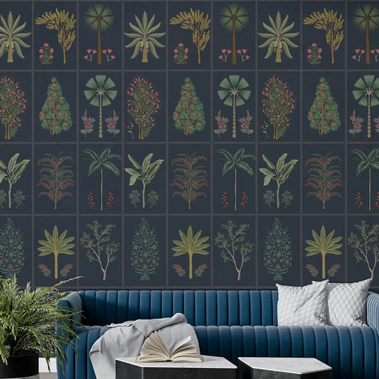 The design features a repeating pattern of soft, graceful leaves arranged in a tile-like grid.

