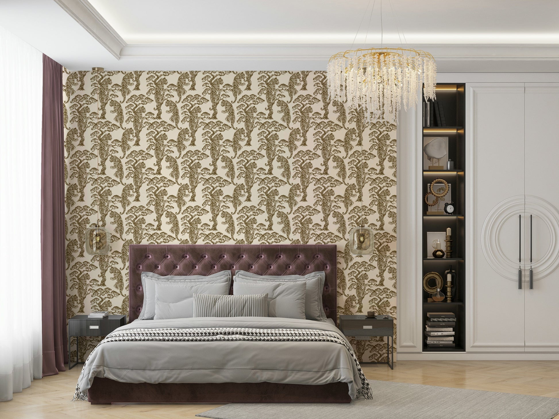 The wallpaper for walls being admired in a home.