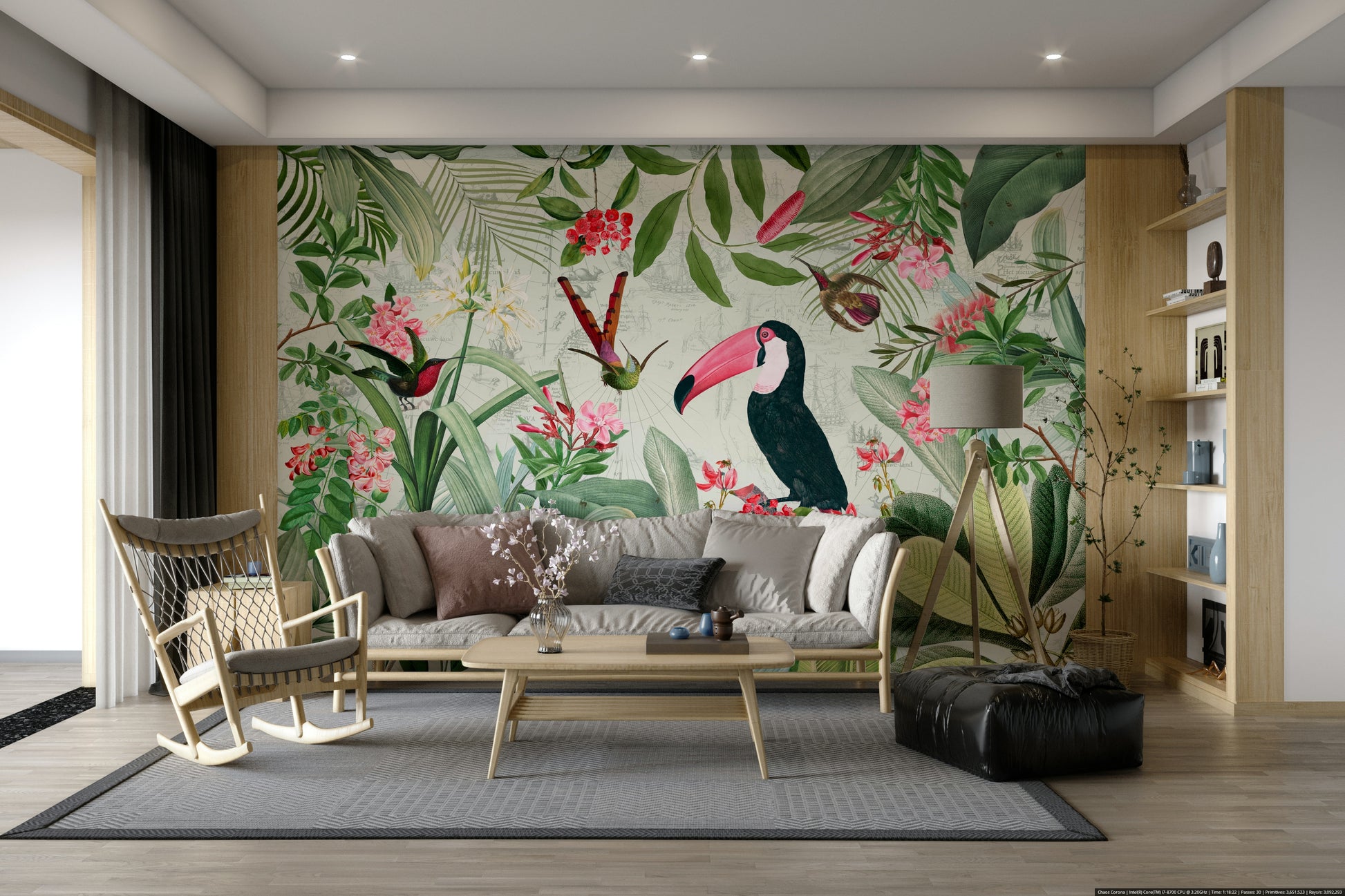 Sophisticated tropical wallpaper mural for living spaces

