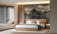 Exploring the Norwegian Fjords Wall Mural behind sofa, scenic cliffs and water, calm colors