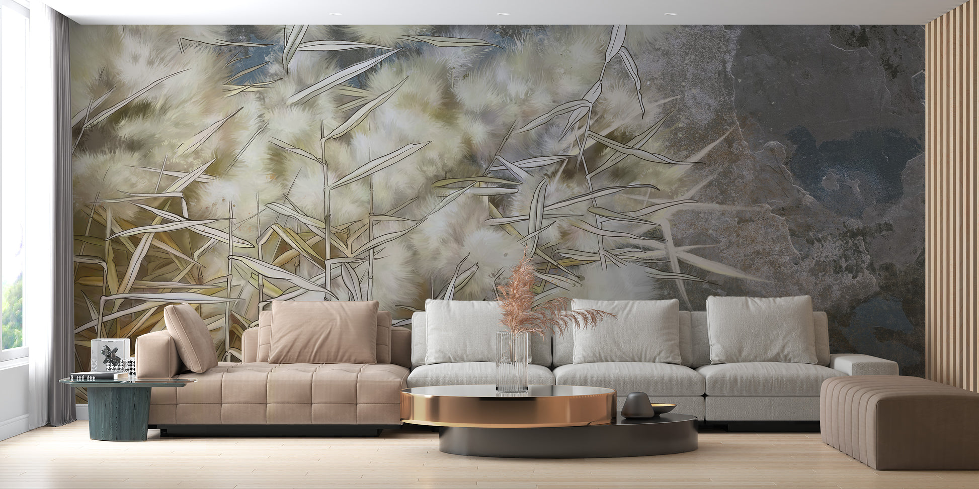 Facinating White Reed Artistic Wallpaper Mural - Giffywalls