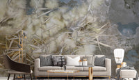 Decorative wallpaper with white reed details
