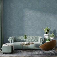 Bedroom styled with Arona damask wall mural

