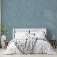 Light blue-grey wallpaper with vintage pattern


