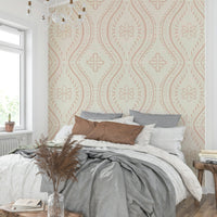 Neutral damask mural wallpaper with soft finish

