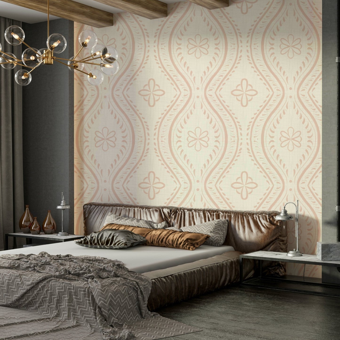 Subtle wallpaper with warm ogee pattern

