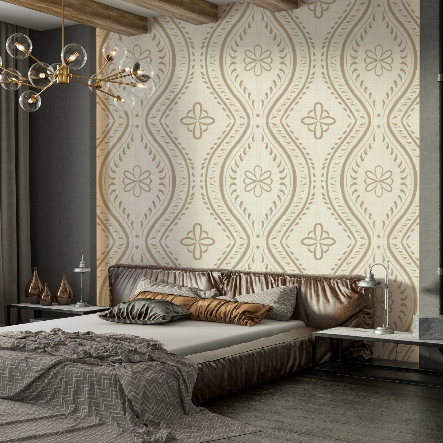 Classic damask pattern in light golden hues

