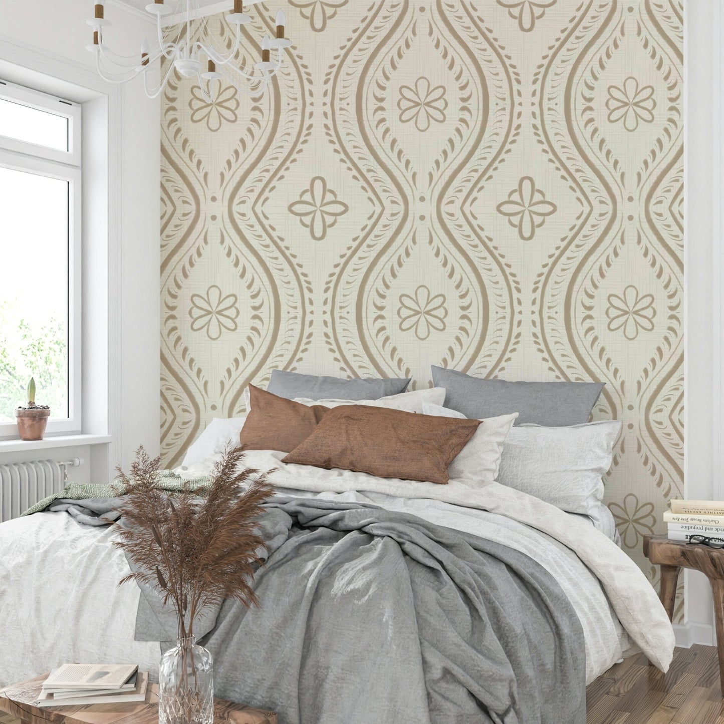Vintage mural wallpaper with golden safari tones

