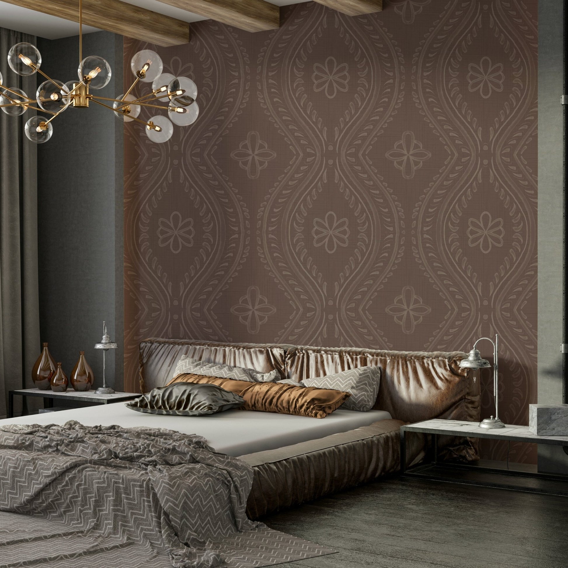 Warm brown wallpaper for traditional interiors

