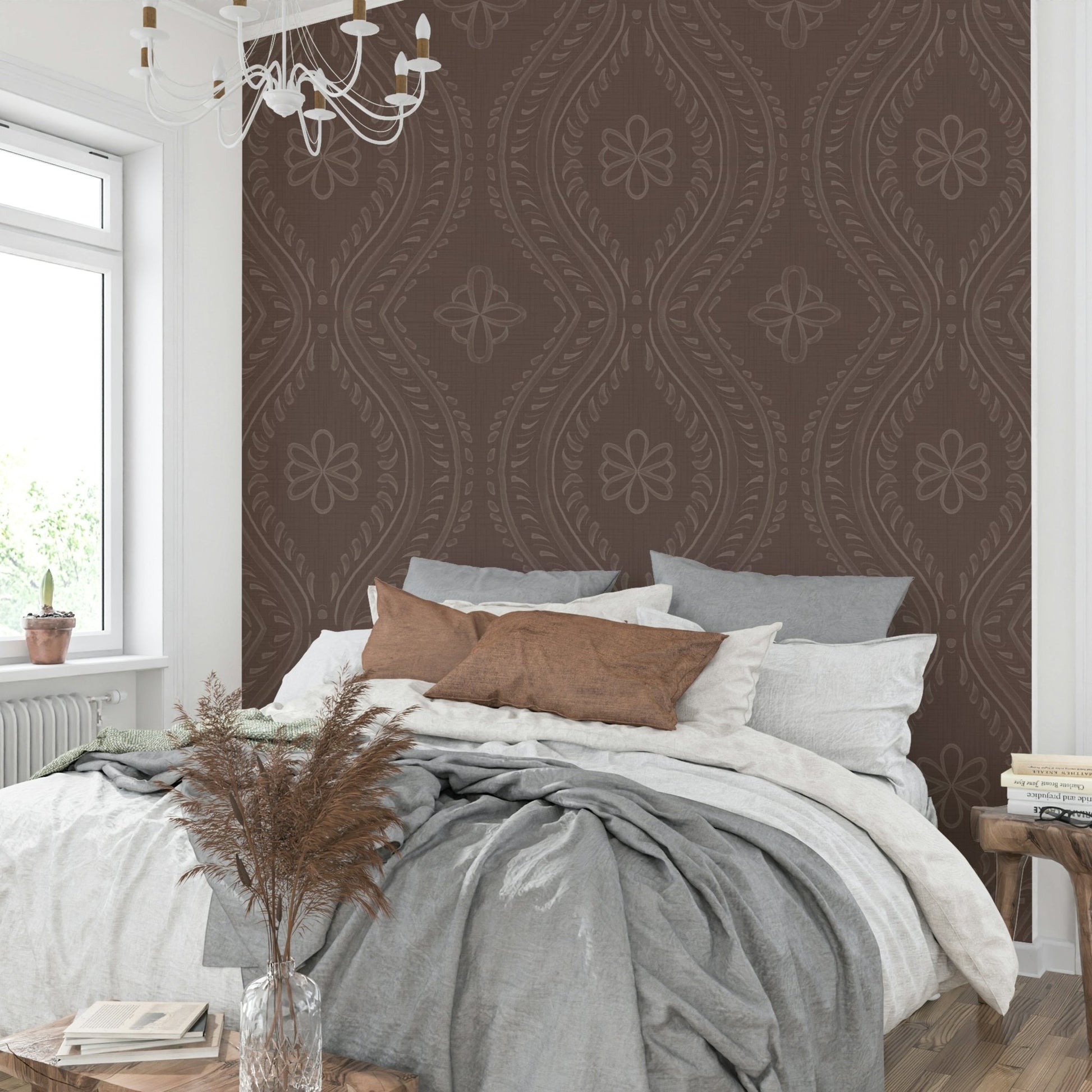 Rich neutral wallpaper with faded pattern

