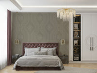 Historic-inspired wallpaper in soft earthy green

