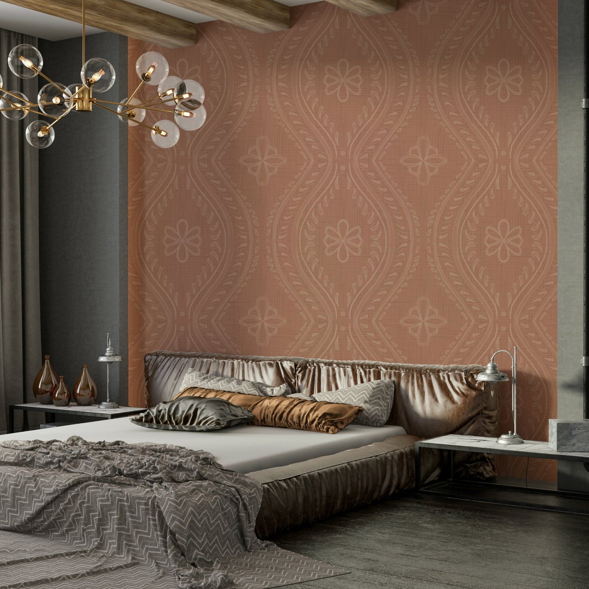 Traditional wallpaper with modern mocha finish

