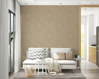 Neutral toned wallpaper with safari-style damask

