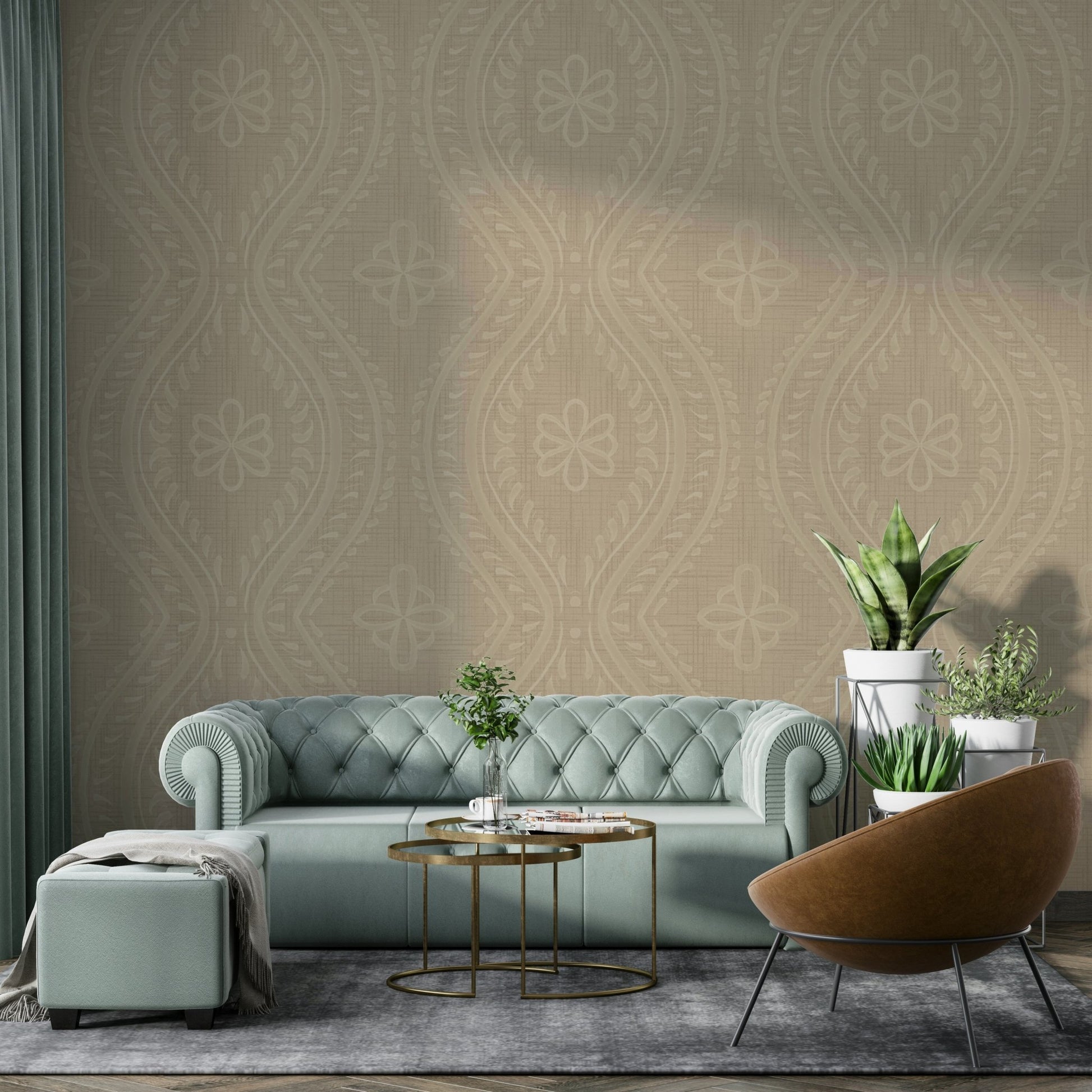 Elegant safari wallpaper with aged ogee pattern

