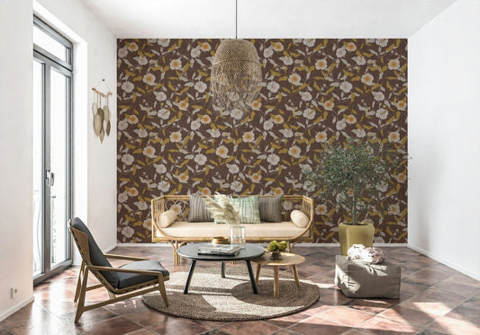 Moody Tropical Floral Antique art; tropical blossoms for sophisticated interiors.