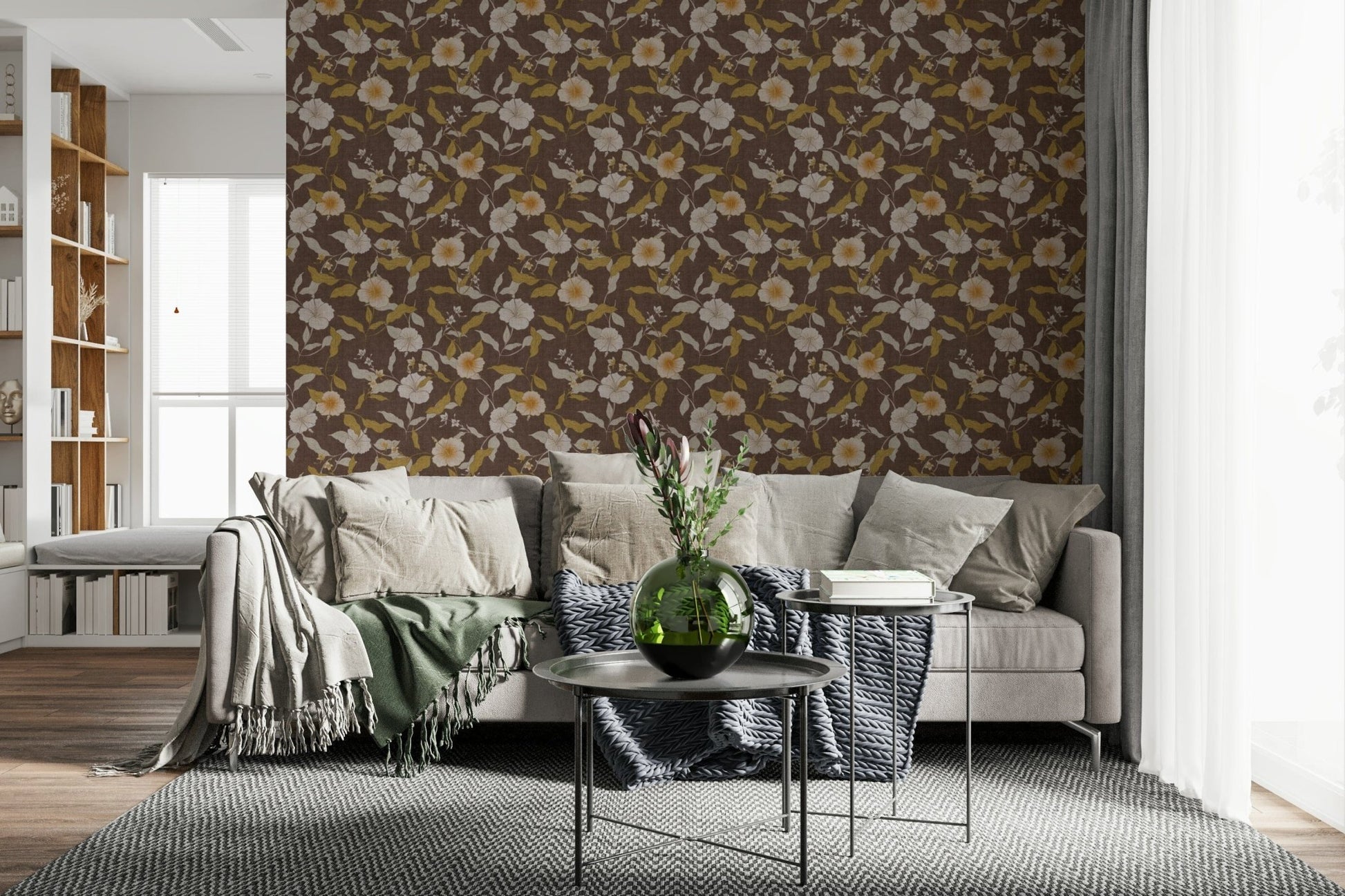 Tropical Floral Antique design; elegant botanical motif, stylish room surface.