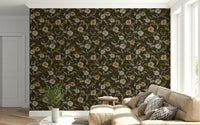 Colonial style Faded Tropical vining mural, historical colors home décor.