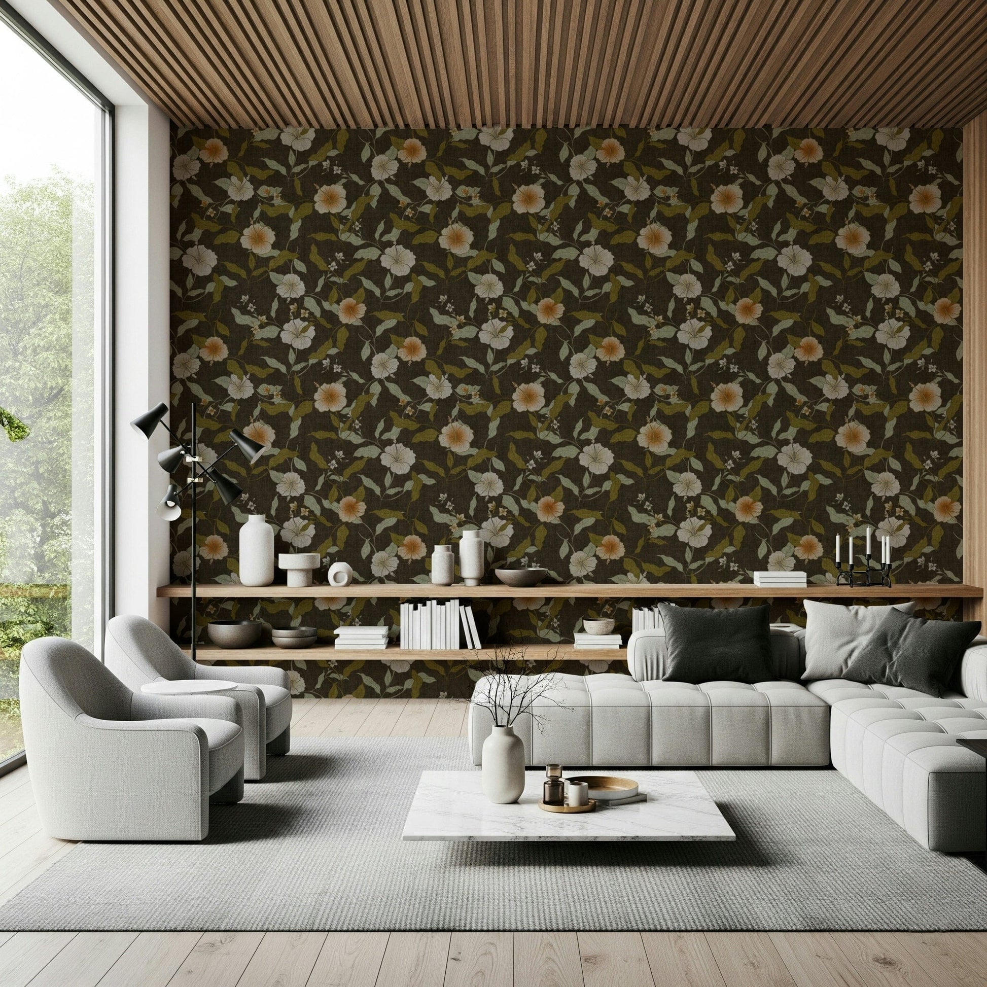 Evocative Faded Tropical Floral Old Fashioned print, charming vintage wall.
