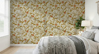 Symmetrical organic effect Faded Tropical Floral light wallpaper.