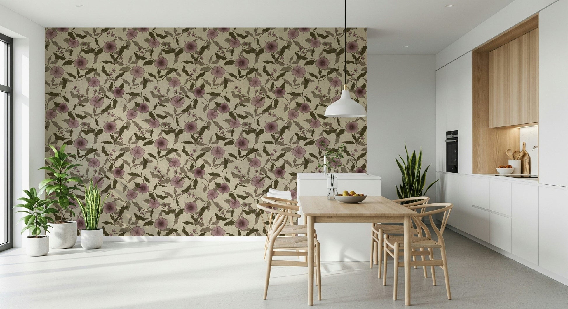 Light academia floral wall covering Faded Tropical Floral peelable.