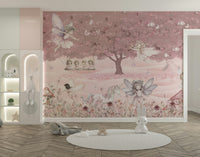 A peaceful wall mural with a magical, whimsical design.

