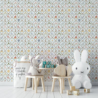 Bunny and mushroom wallpaper for nursery

