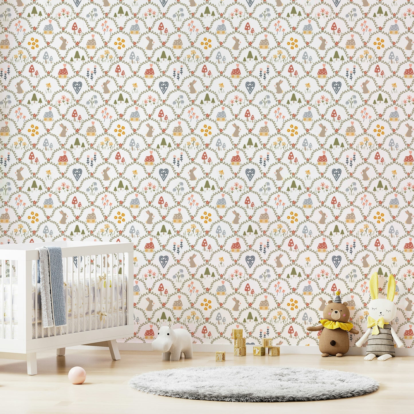 Whimsical forest wallpaper for nursery room

