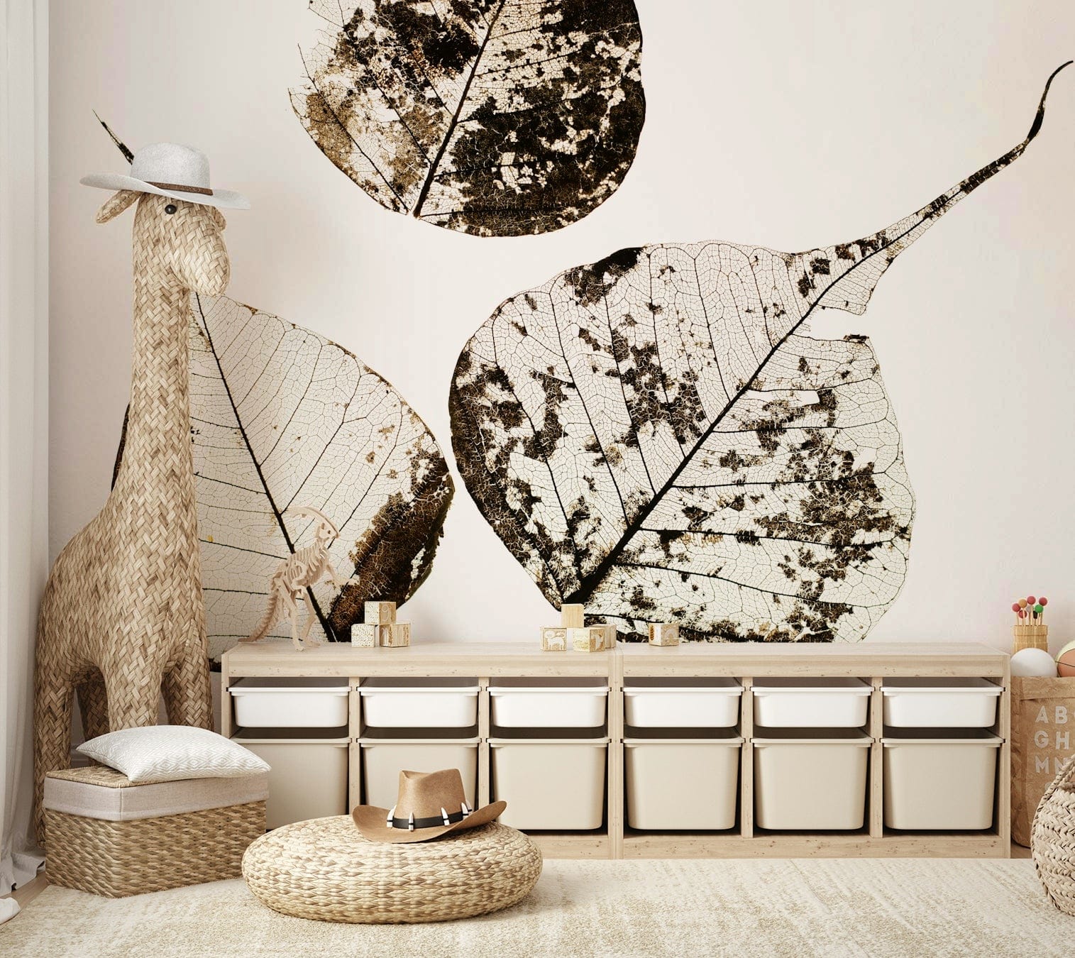 A peaceful natural theme mural on decorative wallpaper.

