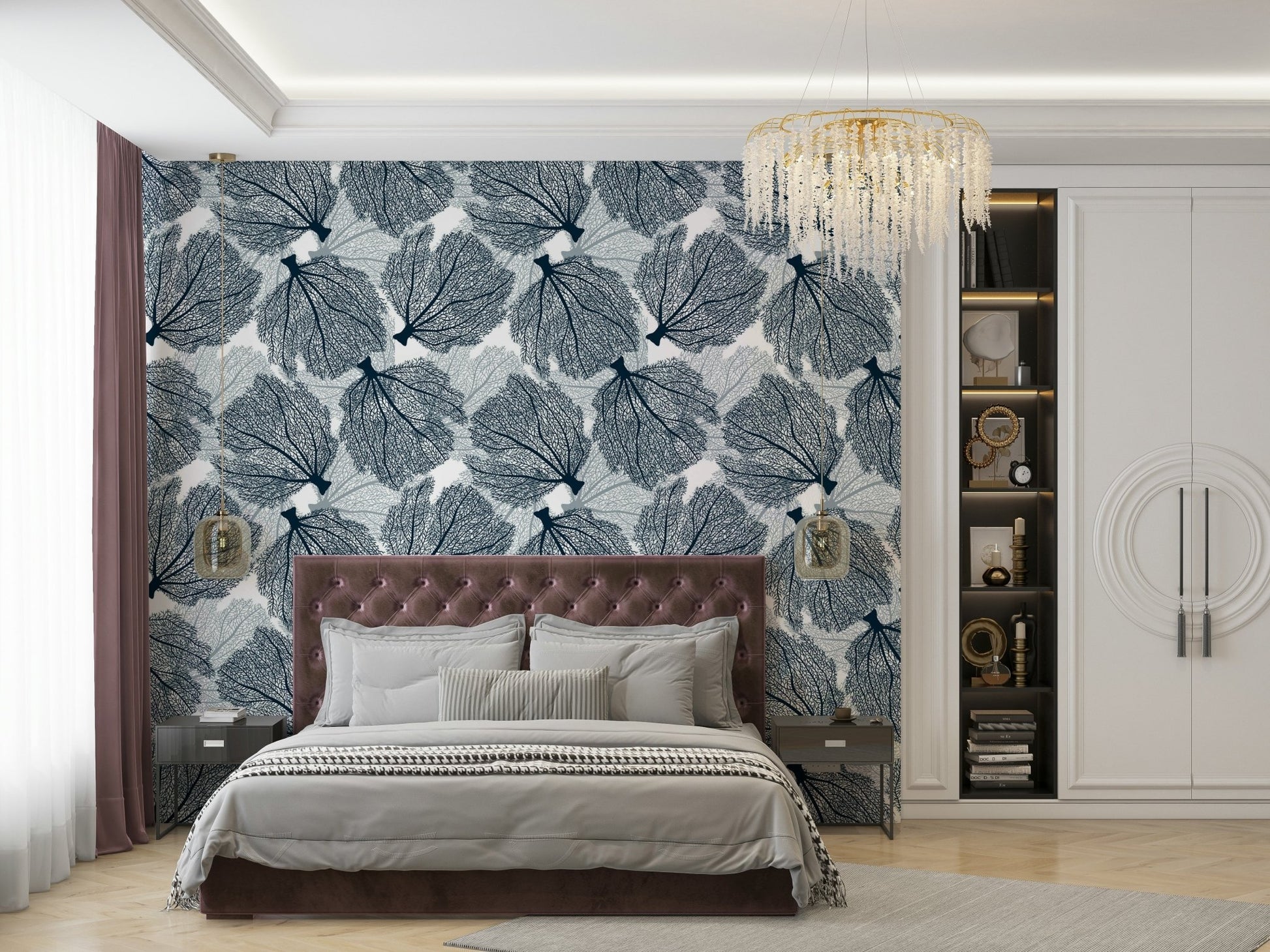 Coastal decor wallpaper featuring fan coral motif

